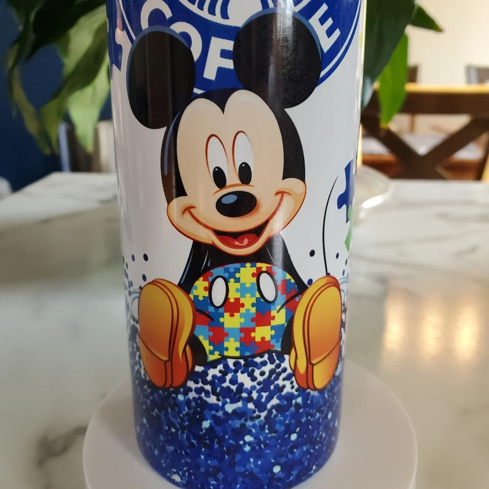Mickey Mouse Disney Coffee Autism Awareness 20oz Tumbler with duo lids 🎉sale